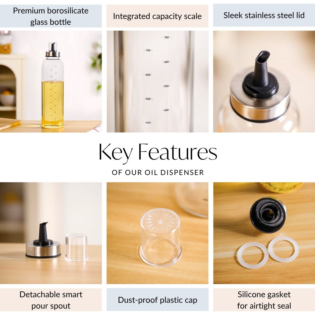 Accurate Pour Glass Oil And Vinegar Dispenser Bottle 1000ml