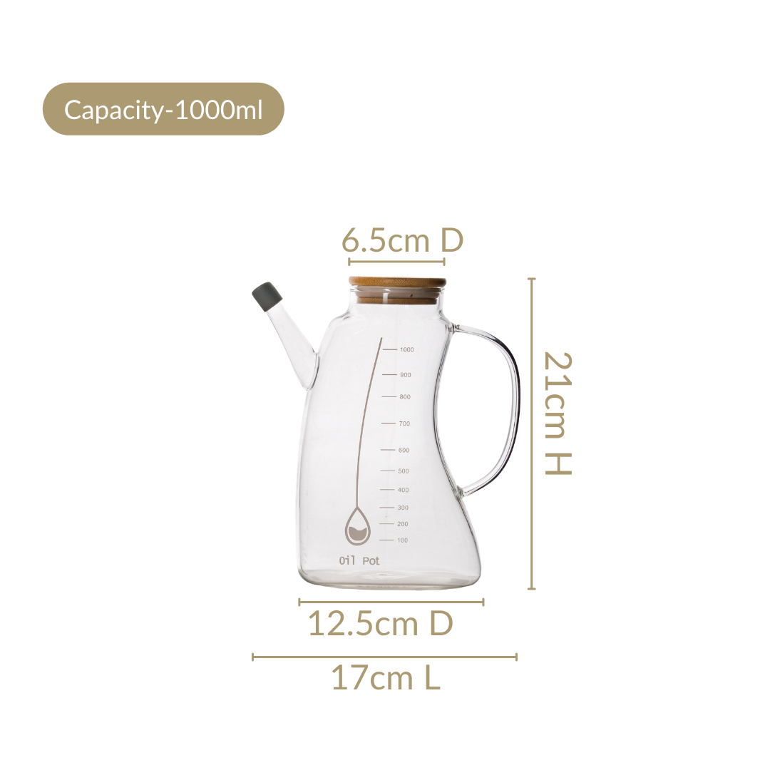 Curved Borosilicate Glass Oil Pot With Measurement Markings 1000ml