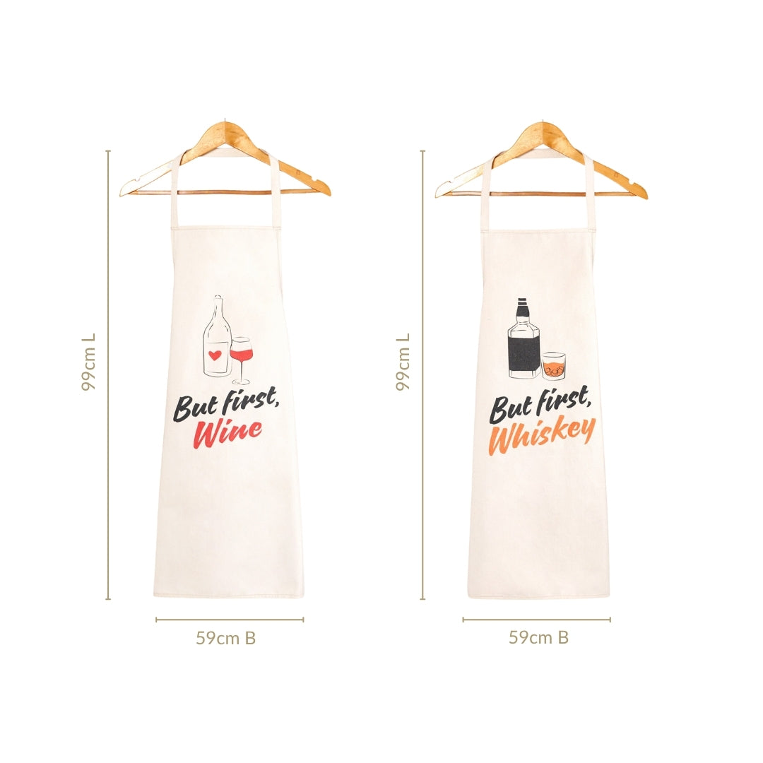 But First Whiskey And Wine Couple Apron Set Of 2