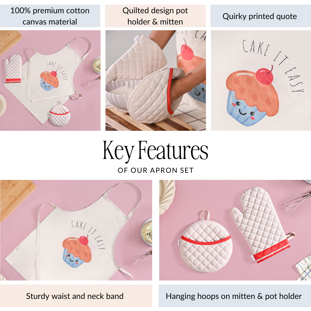Cake It Easy Apron Mitten Pot Holder Set Of 3