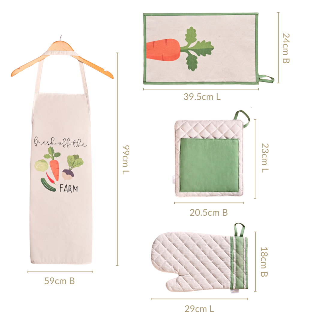 Farm Fresh Apron Mitten Pot Holder Hand Towel Set Of 4