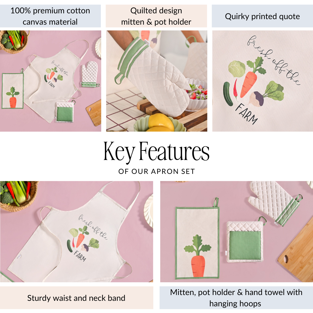 Farm Fresh Apron Mitten Pot Holder Hand Towel Set Of 4