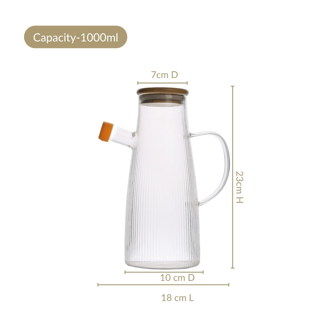 Fluted Cooking Oil Dispenser Bottle With Wooden Lid 1000ml