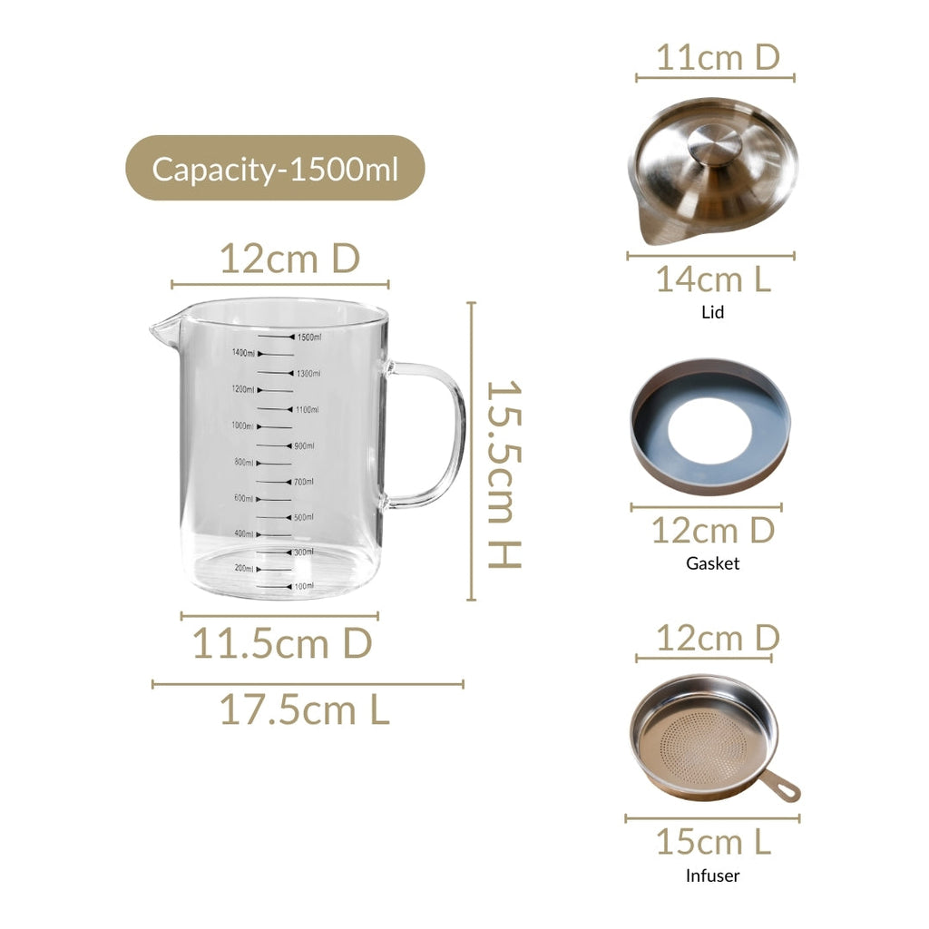Glass Oil Pot With Strainer 1500ml