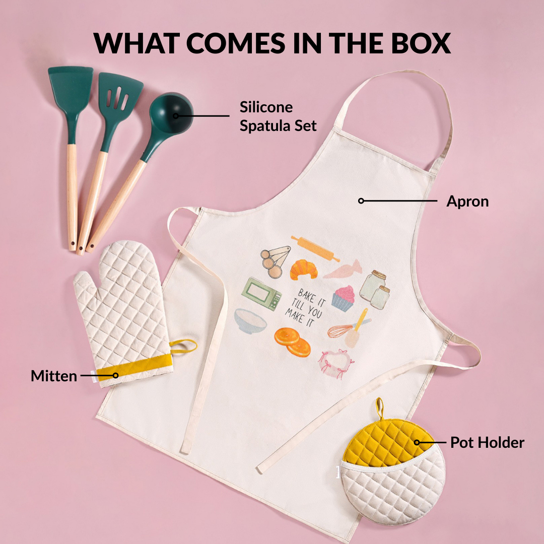 Gourmet Kitchen Gift Hamper With Apron Trivet Mitten And Spatula