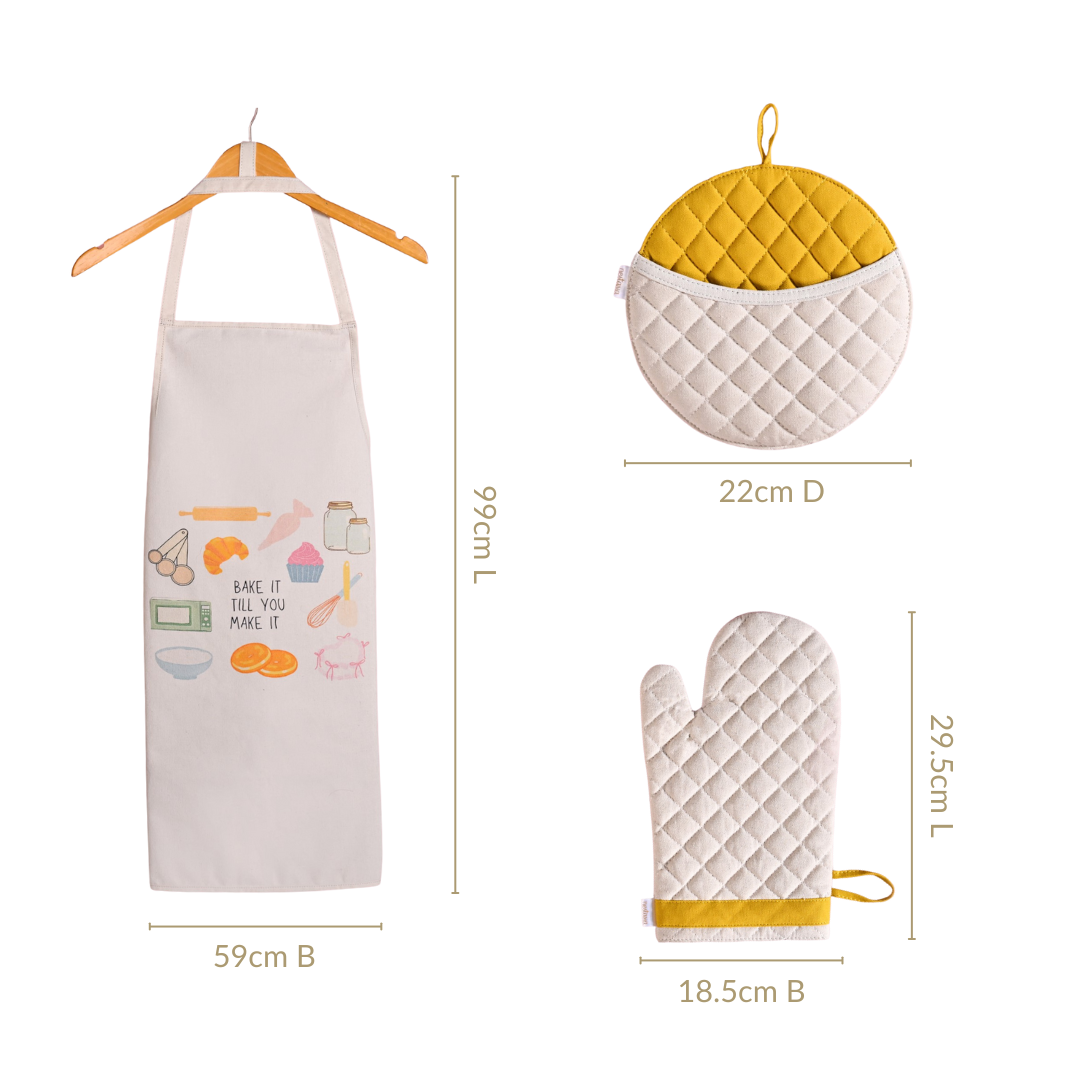 Gourmet Kitchen Gift Hamper With Apron Trivet Mitten And Spatula