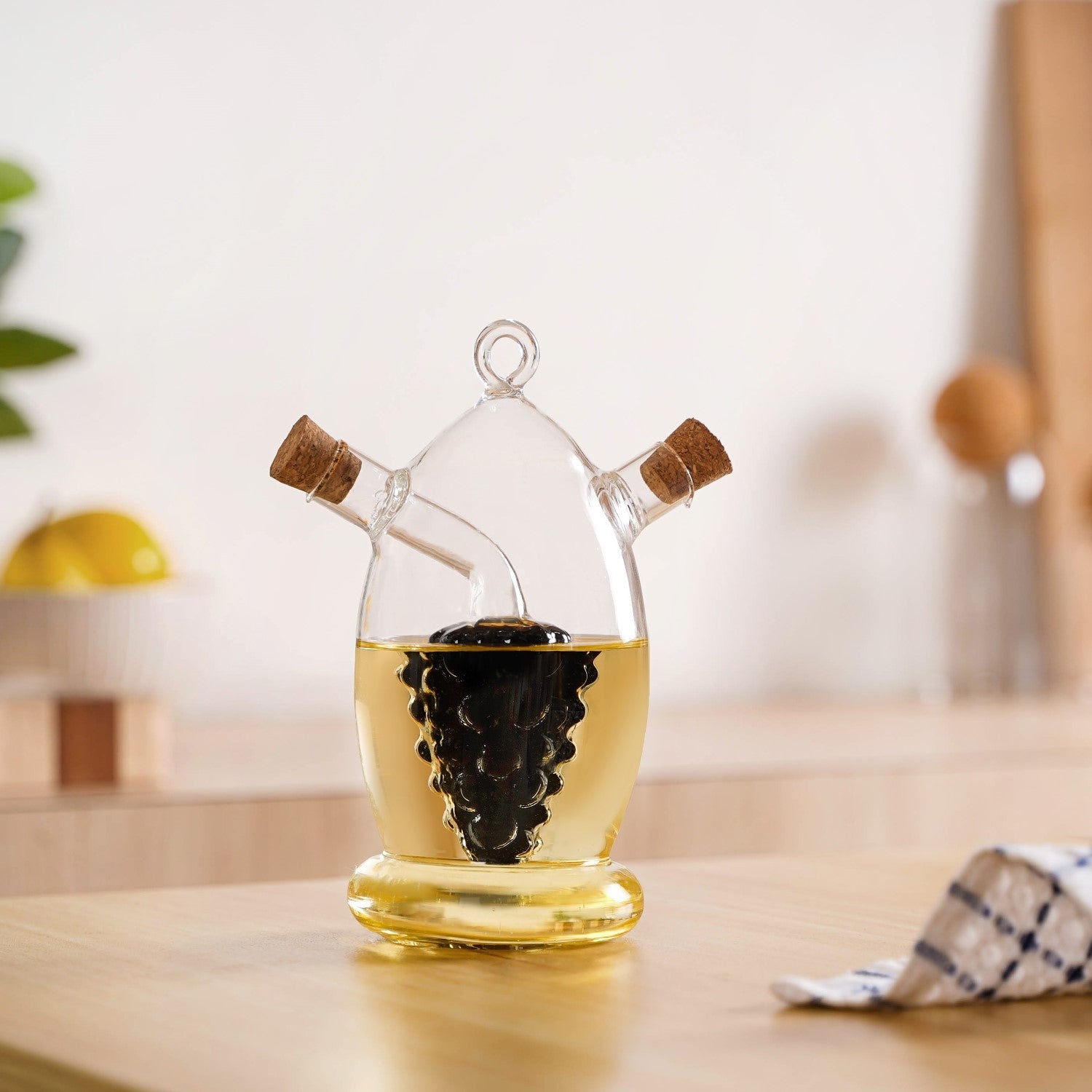 Grape Dual Glass Cruet For Gourmet Oils And Vinegar