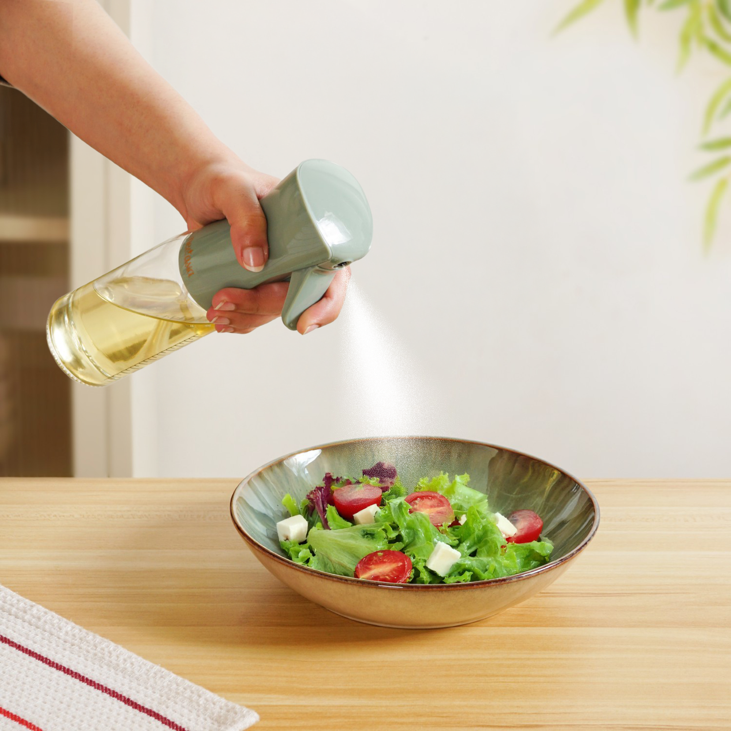 Gourmet Clear Glass Oil Bottle Sage Green 220ml