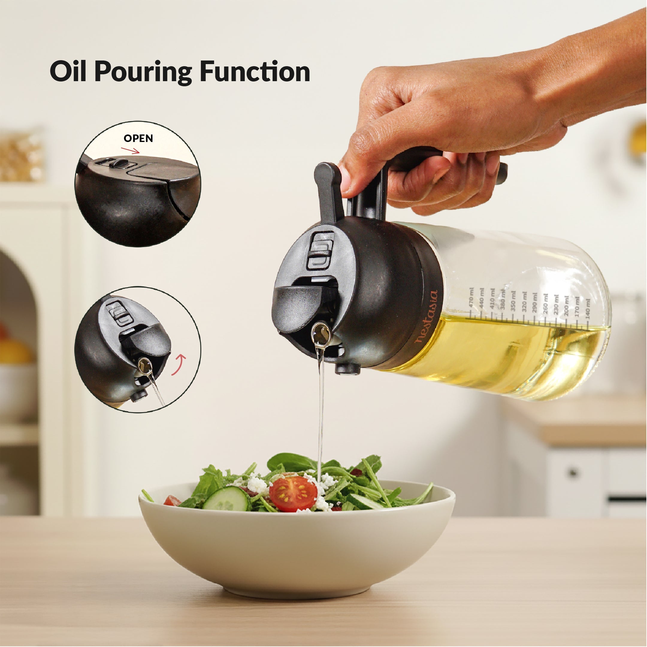 Spray And Pour Oil Dispenser Bottle Black 470ml With Spoon