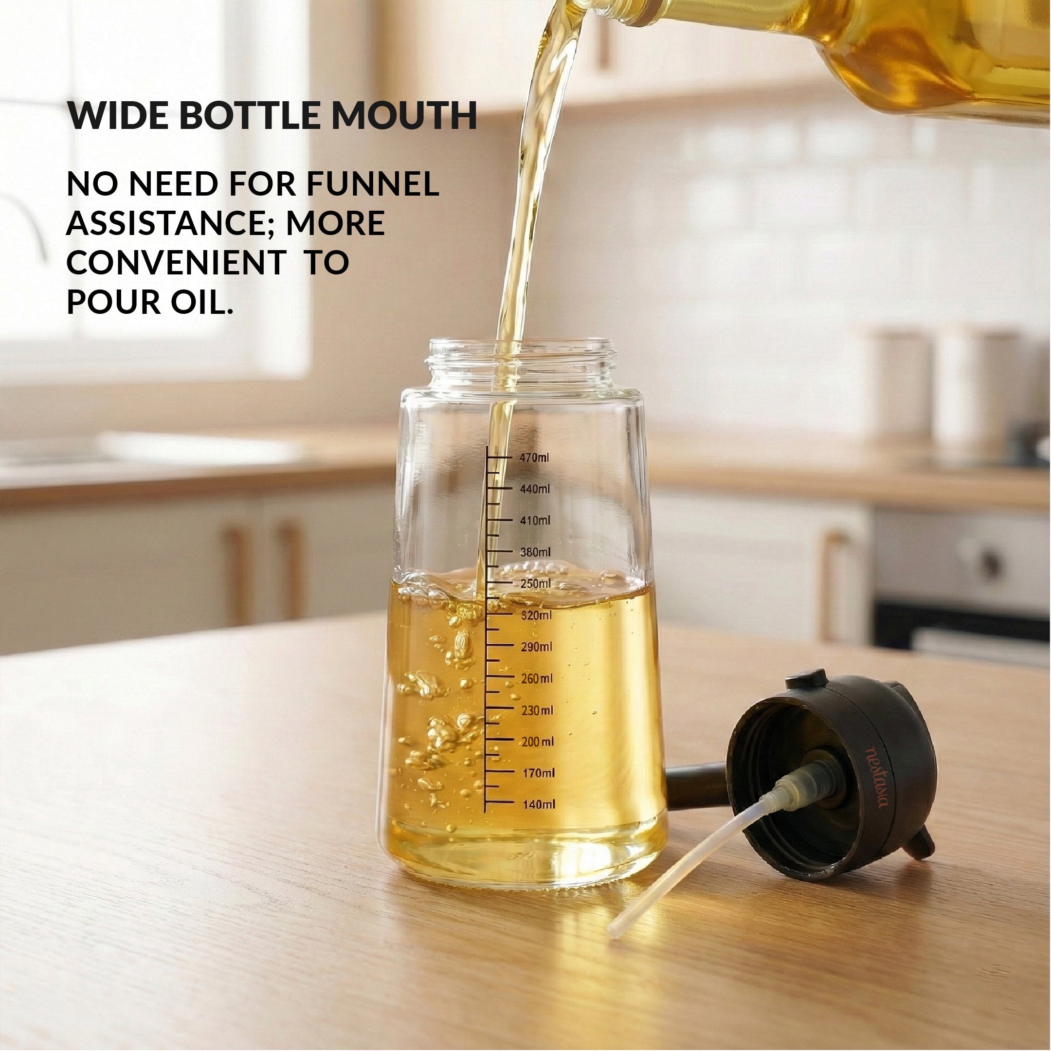 Spray And Pour Oil Dispenser Bottle Black 470ml With Spoon
