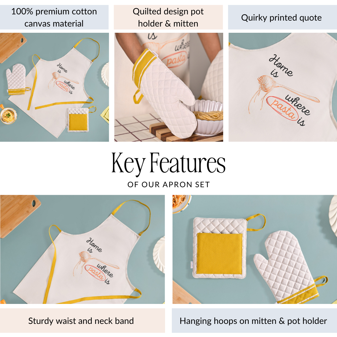 Pasta Lover Apron Mitten Pot Holder Set Of 3