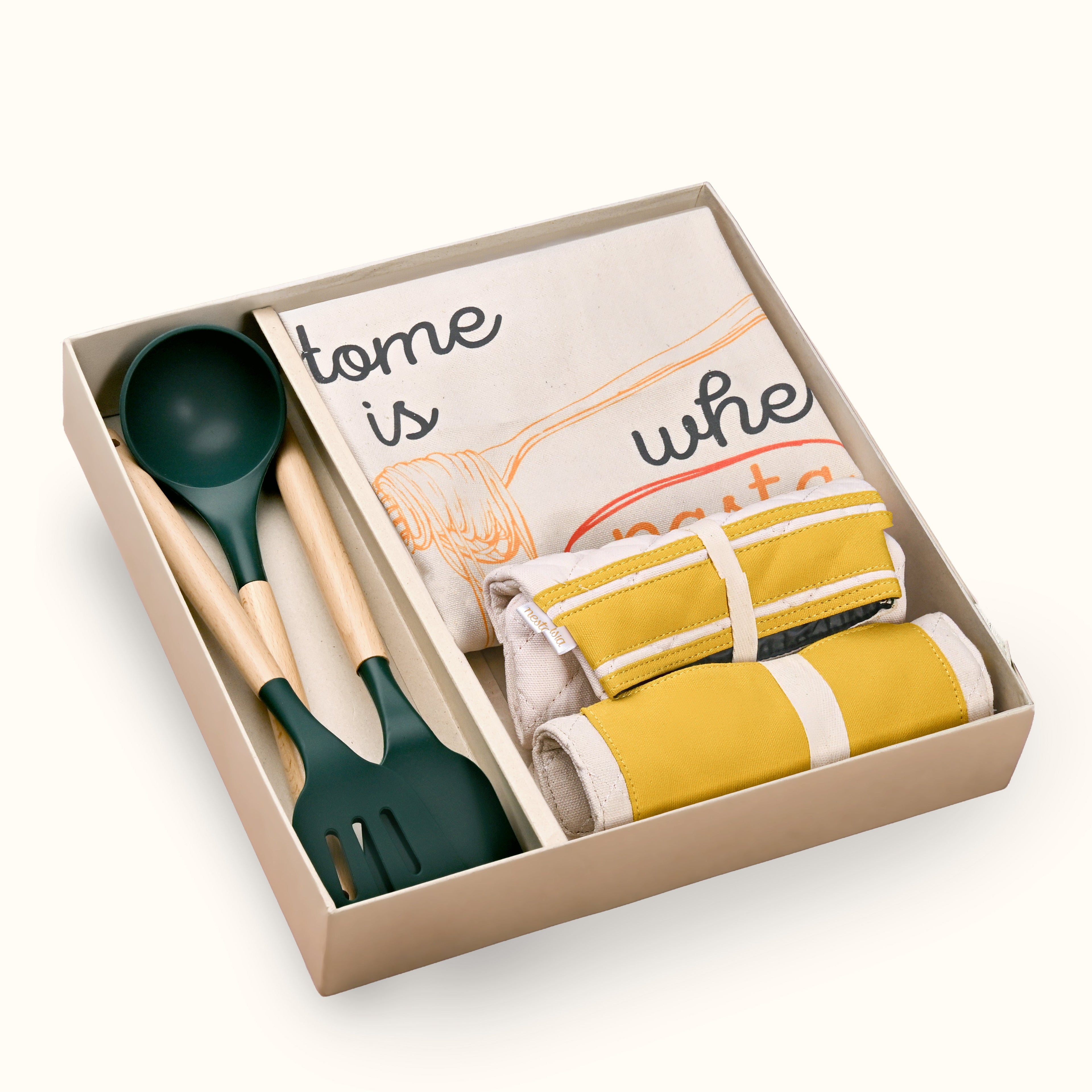 Pasta Lover Gift Hamper Box With Spatula Apron Trivet And Mitten