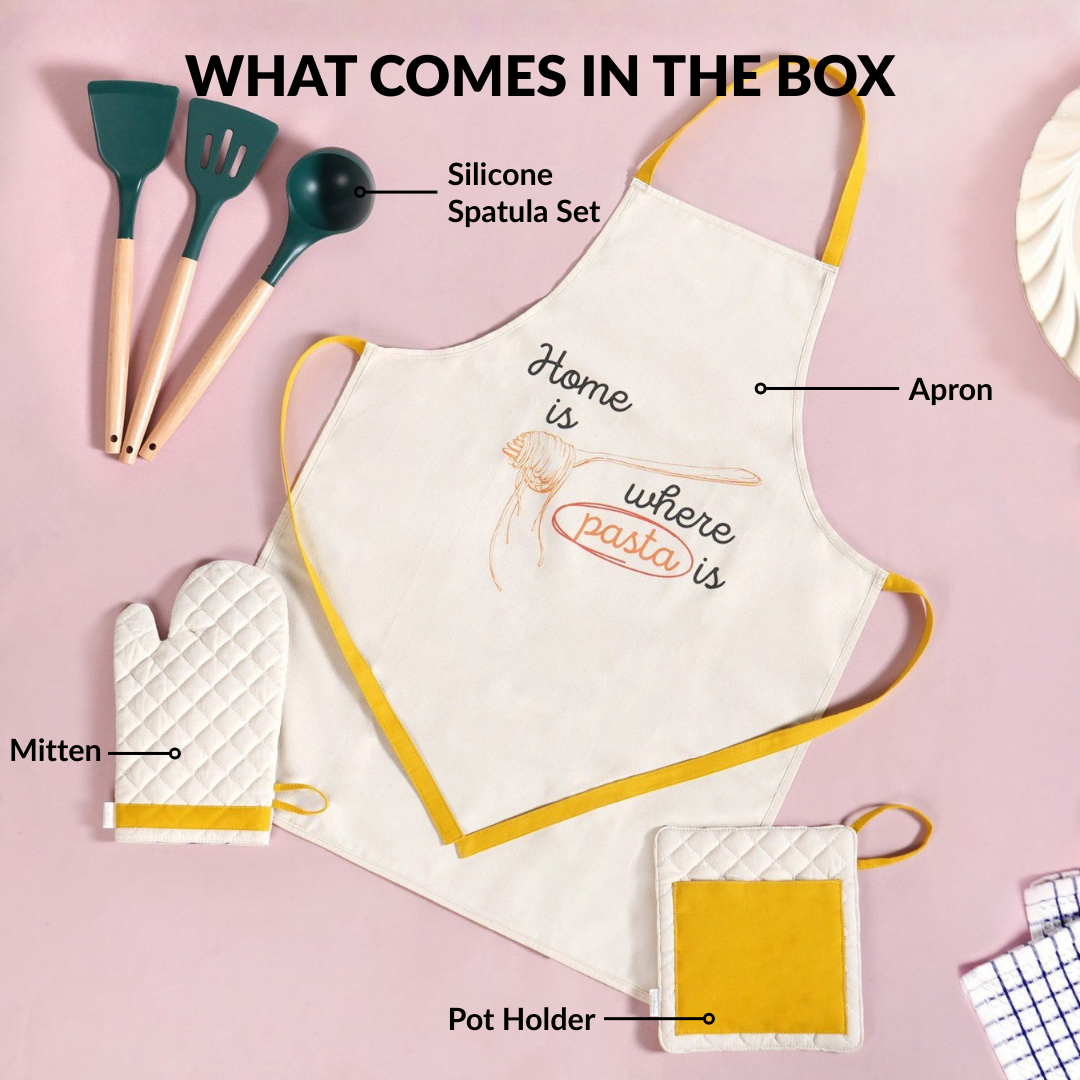 Pasta Lover Gift Hamper Box With Spatula Apron Trivet And Mitten