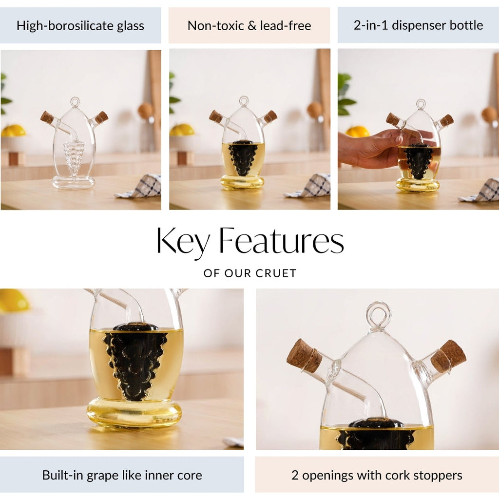 Grape Dual Glass Cruet For Gourmet Oils And Vinegar