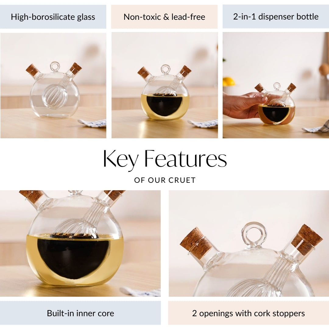 Round Reeded 2 in 1 Glass Oil Vinegar Dispenser Bottle