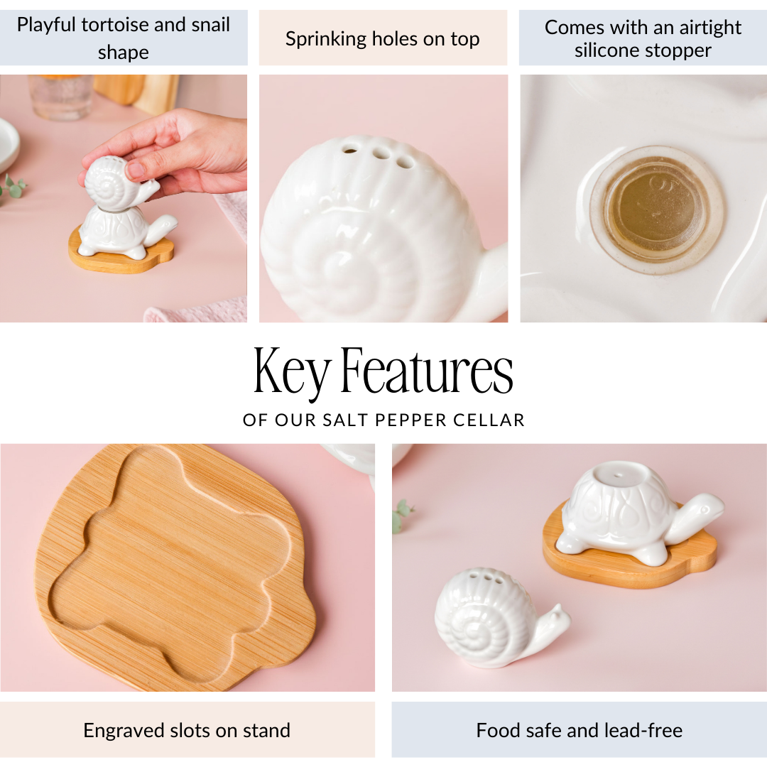 Snail Tortoise Salt Pepper Shaker Set With Wooden Tray