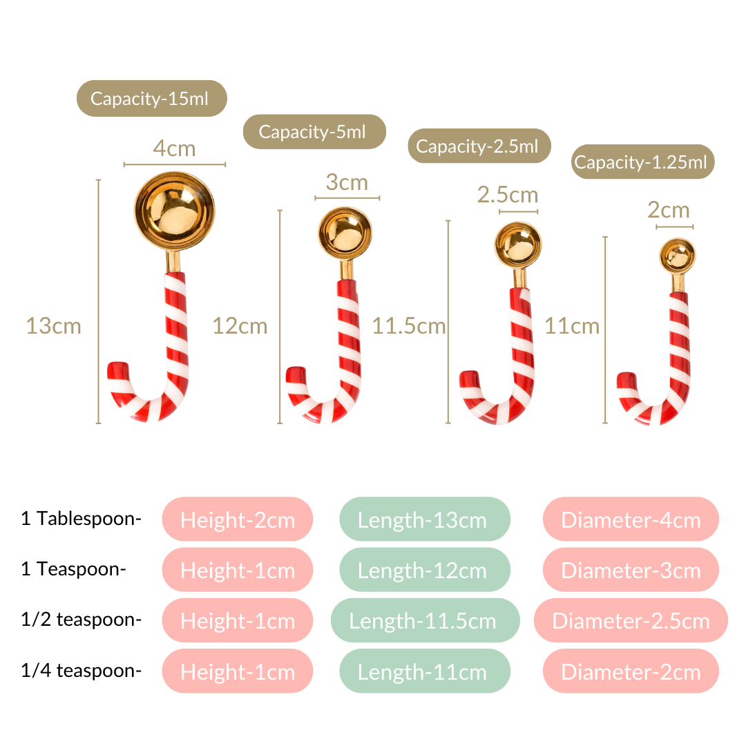 Candy Cane Measuring Spoon Set Of 4 Red White