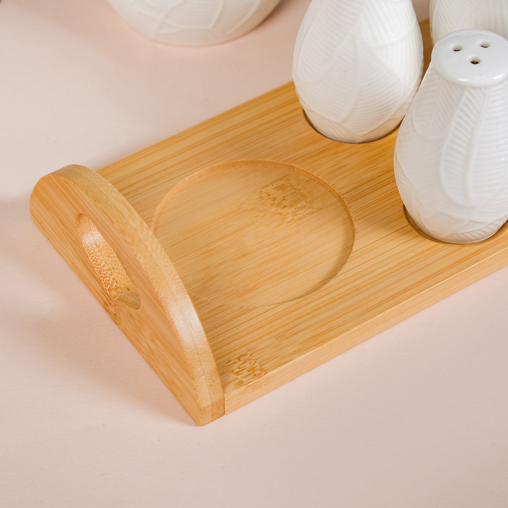 Ceramic Jar And Salt Pepper Shaker Set Of 4 With Tray