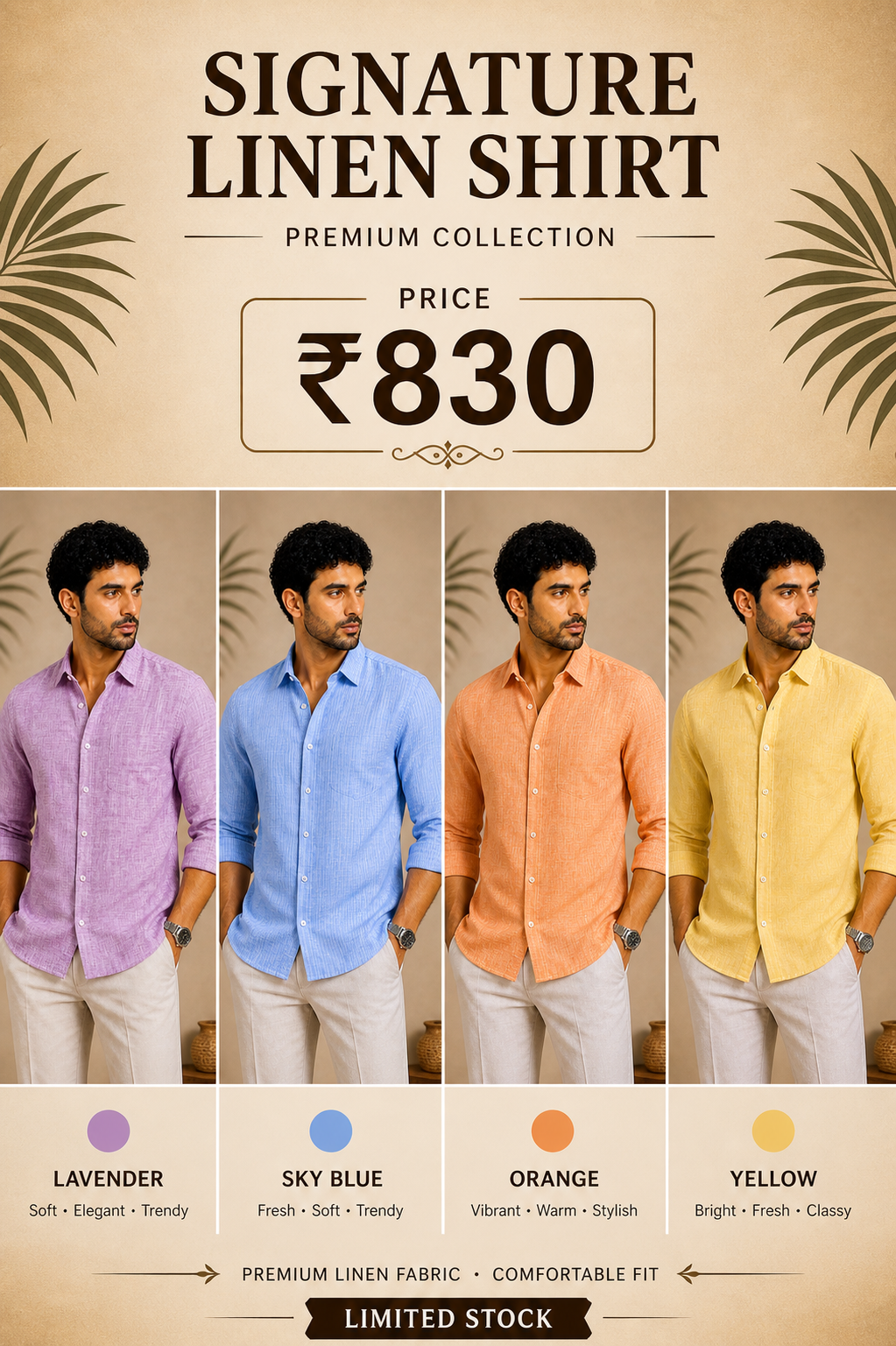 Combo Set 5 Linen Shirts Combo Pack (4 Shirts)