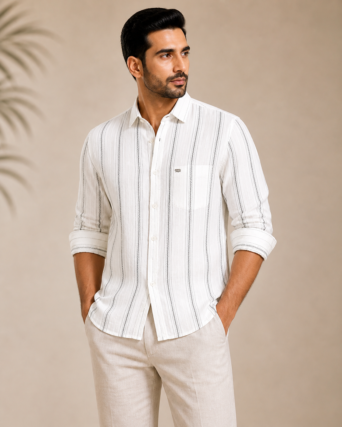 Men’s Off-White Striped Linen Shirt