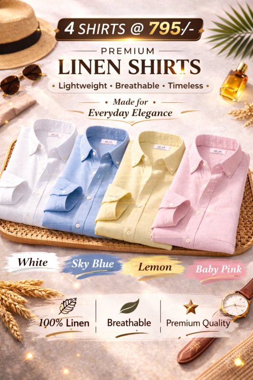 Combo Set 5 Linen Shirts Combo Pack (4 Shirts)